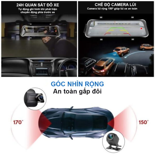 Camera hành trình gương chiếu hậu K888