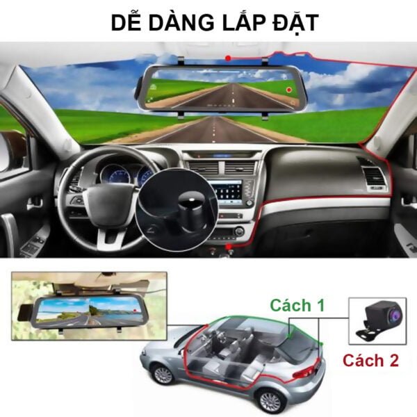 Camera hành trình gương chiếu hậu K888