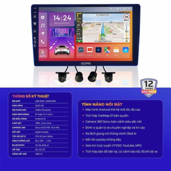 Màn Hình Android Ô Tô X4S Cam 360