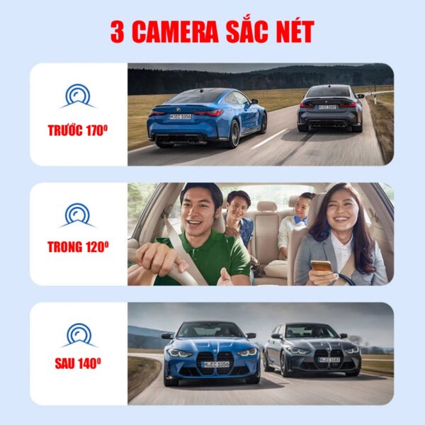 Camera hành trình ô tô A12pro 3 mắt màn hình 4in 92 Camera hành trình ô tô A12pro 3 mắt màn hình 4in