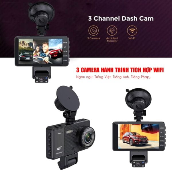 Camera hành trình ô tô A12pro 3 mắt màn hình 4in 100 Camera hành trình ô tô A12pro 3 mắt màn hình 4in