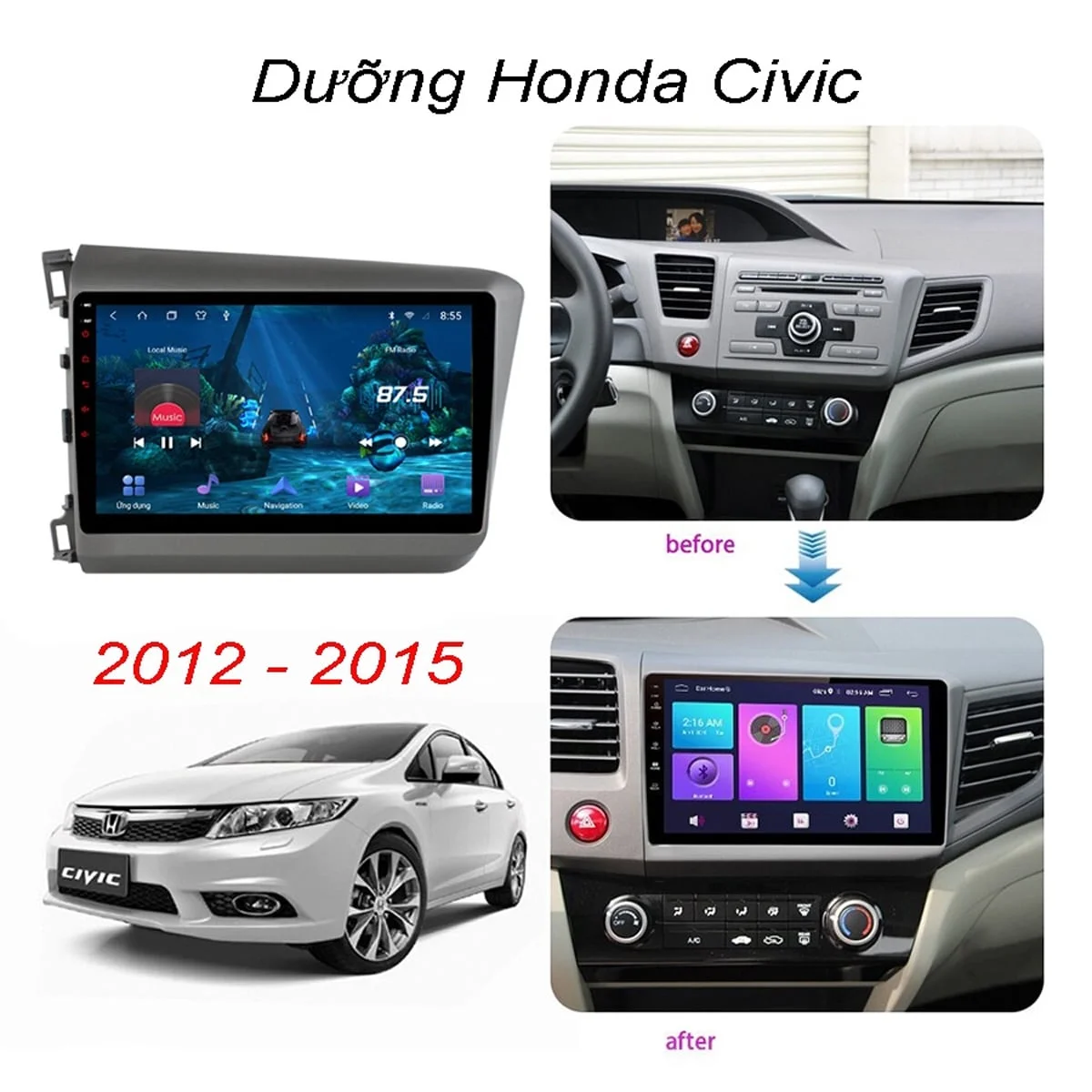 Mặt dưỡng màn hình Honda Civic 2006-2023