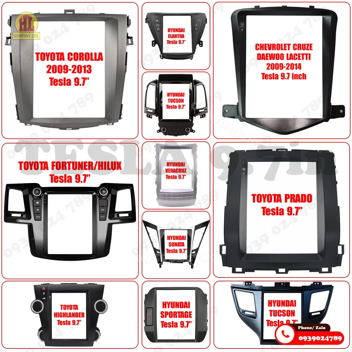 Mặt dưỡng màn hình Tesla 9.7 inch 38 Full mặt dưỡng các dòng xe thông dụng